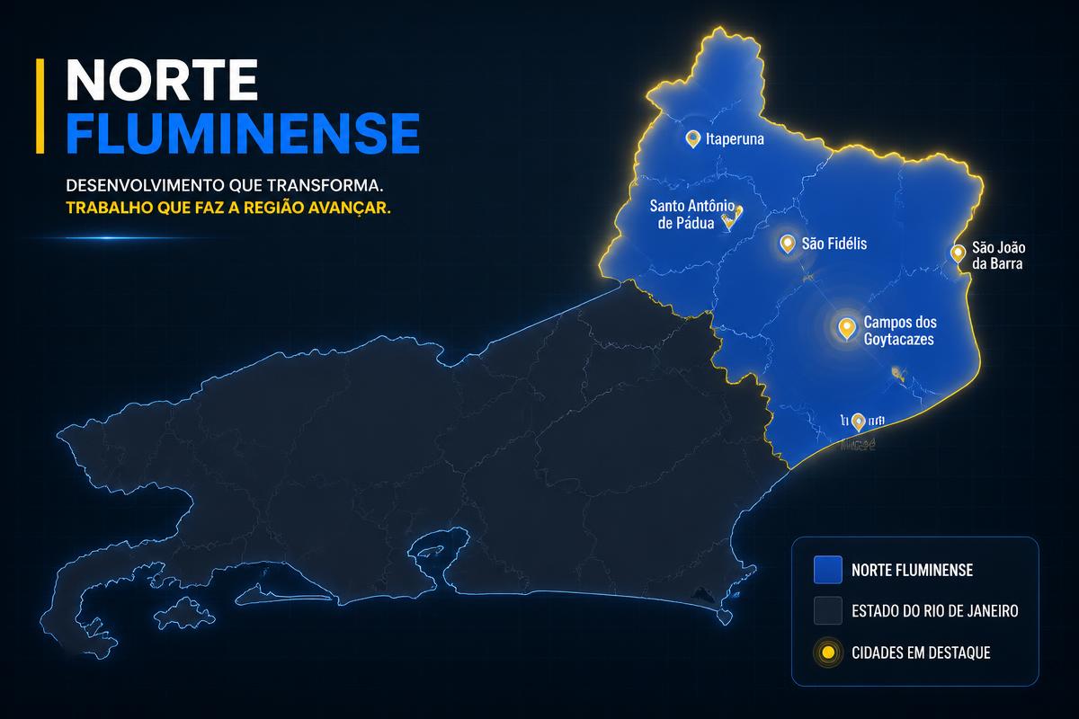 Mapa do Estado do Rio de Janeiro com destaque para o Norte e Noroeste Fluminense